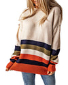 White Buttoned Shoulder Drop Shoulder Striped Sweater - M