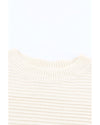White Buttoned Shoulder Drop Shoulder Striped Sweater - M