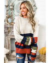 White Buttoned Shoulder Drop Shoulder Striped Sweater - S
