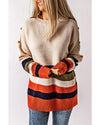 White Buttoned Shoulder Drop Shoulder Striped Sweater - S