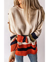 White Buttoned Shoulder Drop Shoulder Striped Sweater - S
