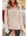 Azura Exchange Apricot Waffle Knit Buttons Hooded Sweater with Pocket - M