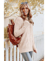 Azura Exchange Apricot Waffle Knit Buttons Hooded Sweater with Pocket - M