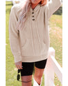 Azura Exchange Apricot Waffle Knit Buttons Hooded Sweater with Pocket - M