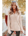 Azura Exchange Apricot Waffle Knit Buttons Hooded Sweater with Pocket - M