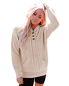 Azura Exchange Apricot Waffle Knit Buttons Hooded Sweater with Pocket - M