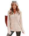 Azura Exchange Apricot Waffle Knit Buttons Hooded Sweater with Pocket - M