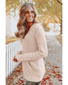 Azura Exchange Apricot Waffle Knit Buttons Hooded Sweater with Pocket - M
