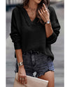 Black V Neck Ribbed Drop Shoulder Hooded Sweater - 2XL
