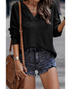 Black V Neck Ribbed Drop Shoulder Hooded Sweater - 2XL