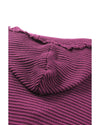 V Neck Ribbed Drop Shoulder Hooded Sweater - L