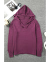 V Neck Ribbed Drop Shoulder Hooded Sweater - XL