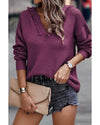 V Neck Ribbed Drop Shoulder Hooded Sweater - XL