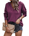 V Neck Ribbed Drop Shoulder Hooded Sweater - XL