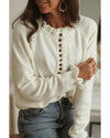 Beige Frill Trim Buttoned Knit Pullover Sweater - 2XL