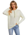 Beige Frill Trim Buttoned Knit Pullover Sweater - 2XL