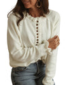 Beige Frill Trim Buttoned Knit Pullover Sweater - 2XL