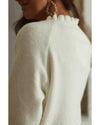 Beige Frill Trim Buttoned Knit Pullover Sweater - 2XL