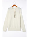 Beige Frill Trim Buttoned Knit Pullover Sweater - 2XL