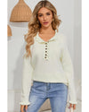 Beige Frill Trim Buttoned Knit Pullover Sweater - 2XL
