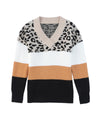 Khaki Leopard Color Block Long Sleeve Sweater - S