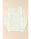 White Hollow Out Crochet V Neck Pullover Sweater - L