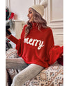 Azura Exchange Red Merry Letter Embroidered High Neck Sweater - L