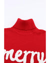 Azura Exchange Red Merry Letter Embroidered High Neck Sweater - M