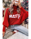 Azura Exchange Red Merry Letter Embroidered High Neck Sweater - M