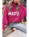 Azura Exchange Rose Merry Letter Embroidered High Neck Sweater - M