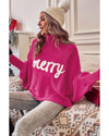 Azura Exchange Rose Merry Letter Embroidered High Neck Sweater - M