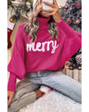 Azura Exchange Rose Merry Letter Embroidered High Neck Sweater - M