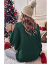 Blackish Green Merry Letter Embroidered High Neck Sweater - M