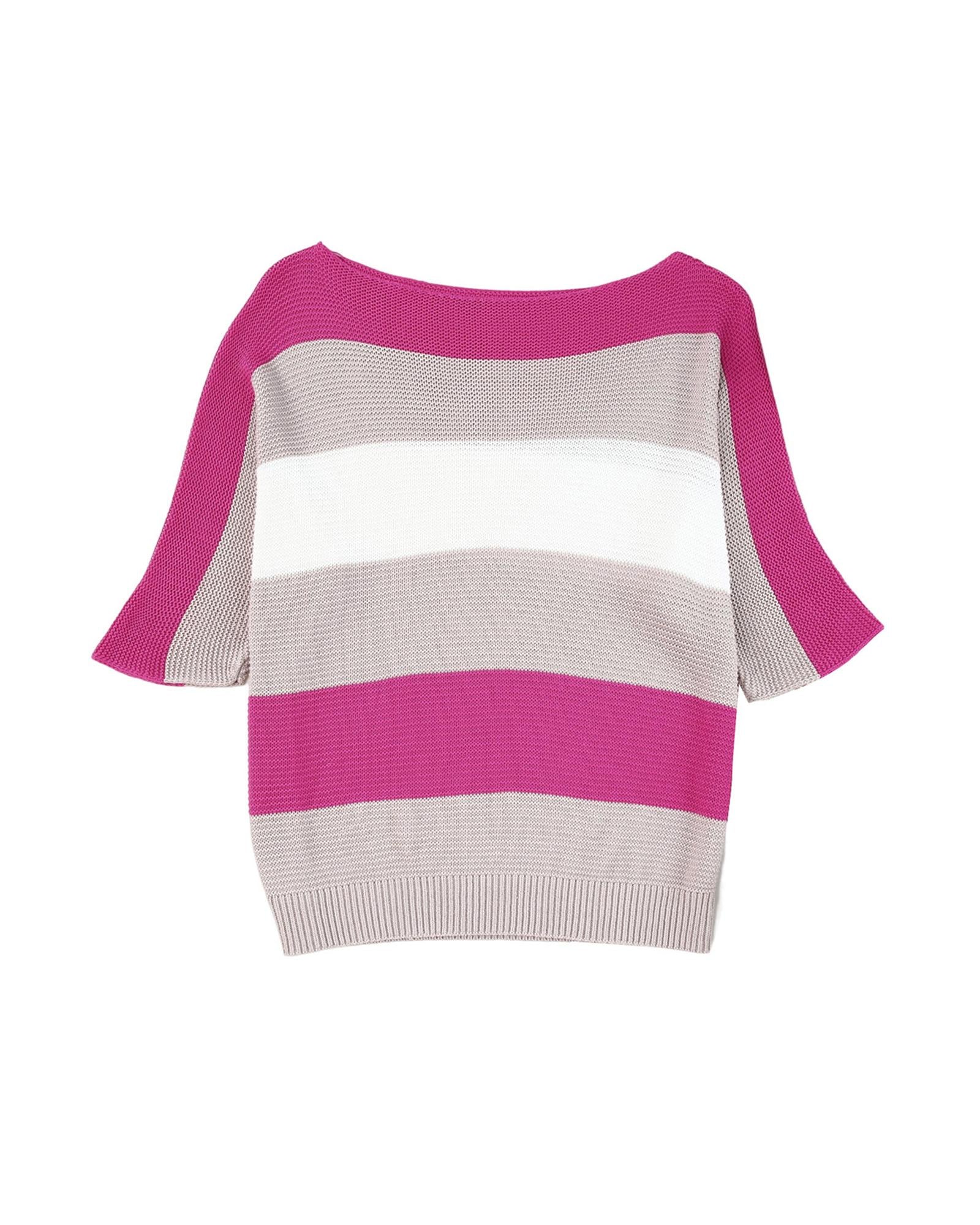 Azura Exchange Half Sleeve Contrast Stripe Knit Sweater - M