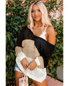 Black Color Block Eyelet Long Sleeve Twisted Back Knit Top - M