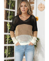Black Color Block Eyelet Long Sleeve Twisted Back Knit Top - M