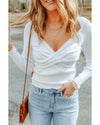 White Cable Crossed V Neck Sweater - M