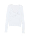White Cable Crossed V Neck Sweater - M