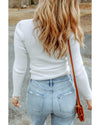 White Cable Crossed V Neck Sweater - M