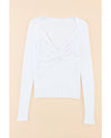 White Cable Crossed V Neck Sweater - M