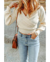 Azura Exchange Beige Ribbed Long Sleeve Surplice Crop Sweater - L