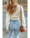 Azura Exchange Beige Ribbed Long Sleeve Surplice Crop Sweater - L