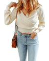 Azura Exchange Beige Ribbed Long Sleeve Surplice Crop Sweater - XL