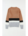 Azura Exchange Brown Color Block Striped Ribbed Knit Sweater - M