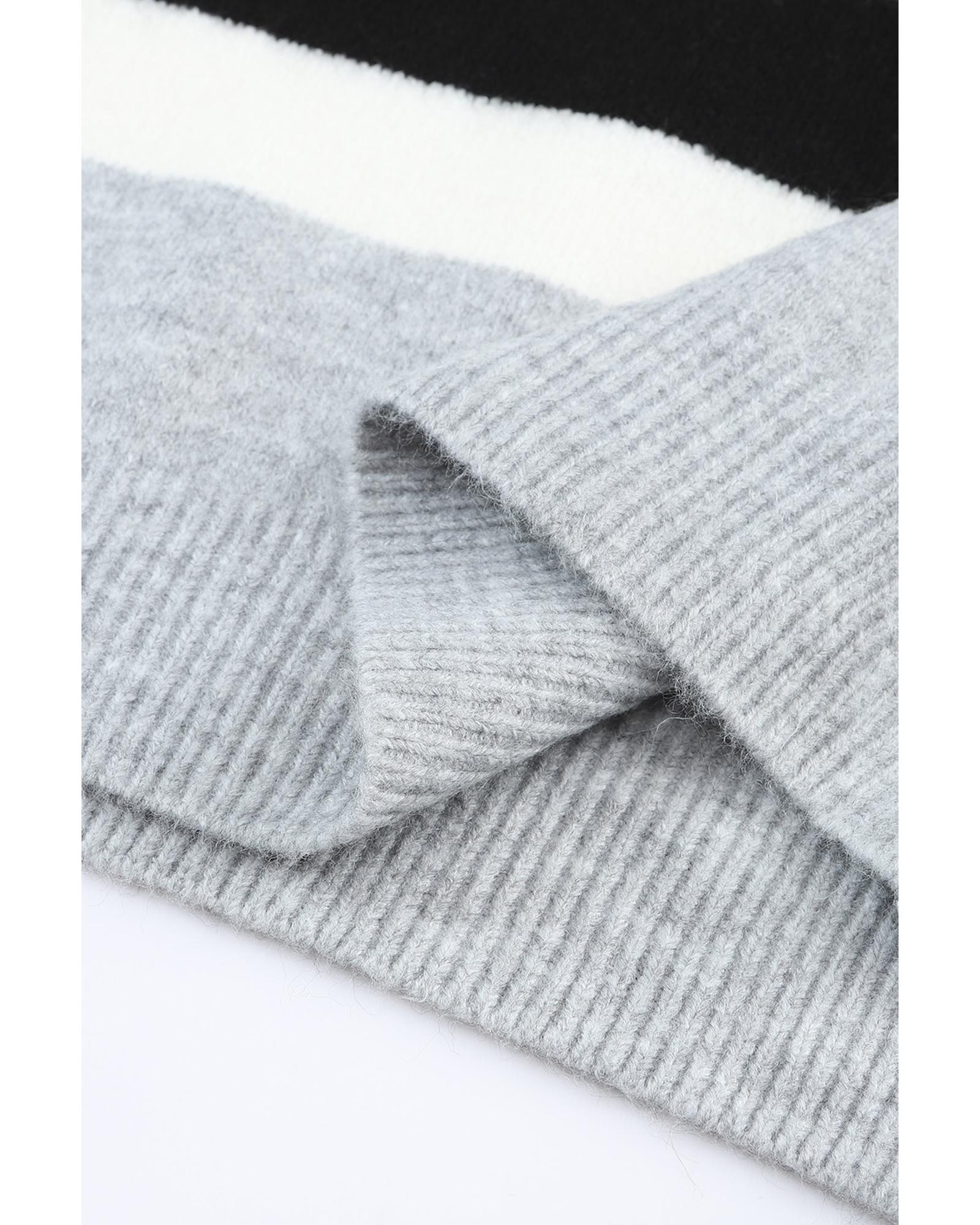 Azura Exchange Brown Color Block Striped Ribbed Knit Sweater - S