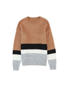 Azura Exchange Brown Color Block Striped Ribbed Knit Sweater - XL