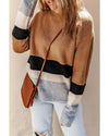 Azura Exchange Brown Color Block Striped Ribbed Knit Sweater - XL