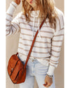 Cowl Neck Striped Print Drop Shoulder Sweater - L