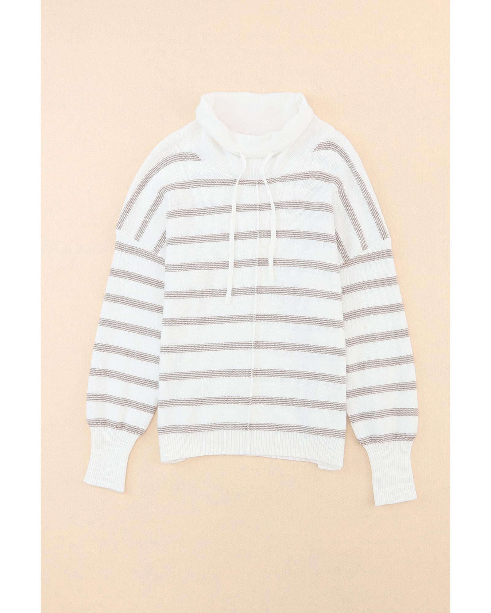 Cowl Neck Striped Print Drop Shoulder Sweater - XL
