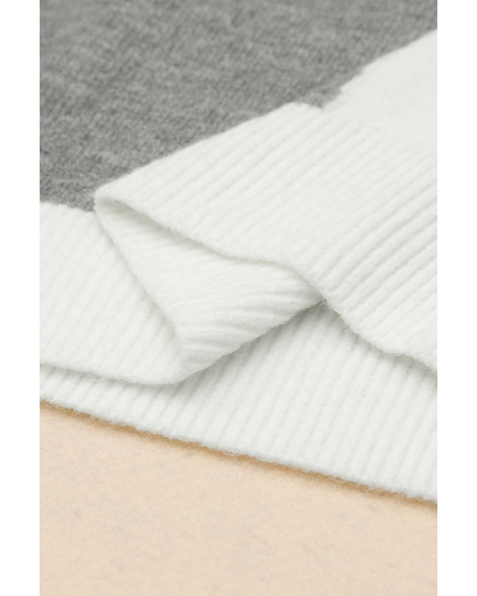 Gray Colorblock Ribbed Trim Round Neck Sweater - XL